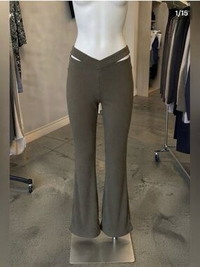 Forever 21 Earthy Olive Green Brown Ribbed Hip Cutout Flare Pants Y2K Women S